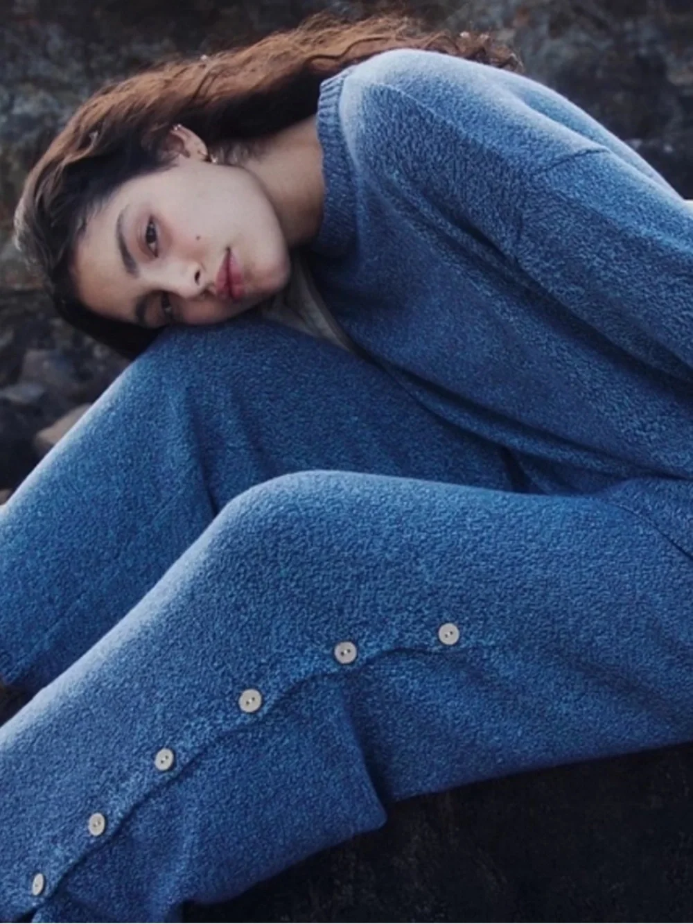 Free People Button Up Sweater Set in Blue Sea Combo Size XS